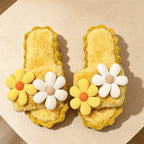 CouldNook Daisy Applique Plush Open Toe Slippers - Warm Floral Accent