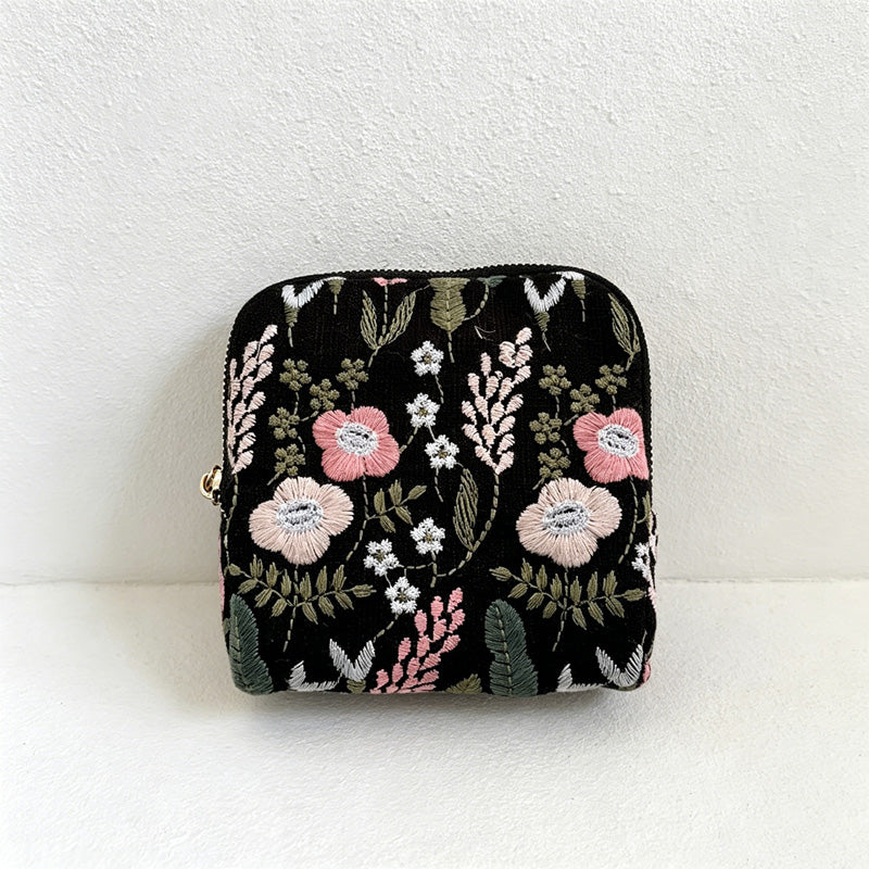 CouldNook Vintage Embroidered Cotton Linen Jewelry Pouch - Soft Travel Organizer