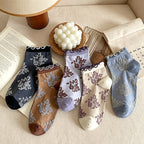 CouldNook Ruffled Cuff Embossed Floral Low Socks - Ethnic Women Socks
