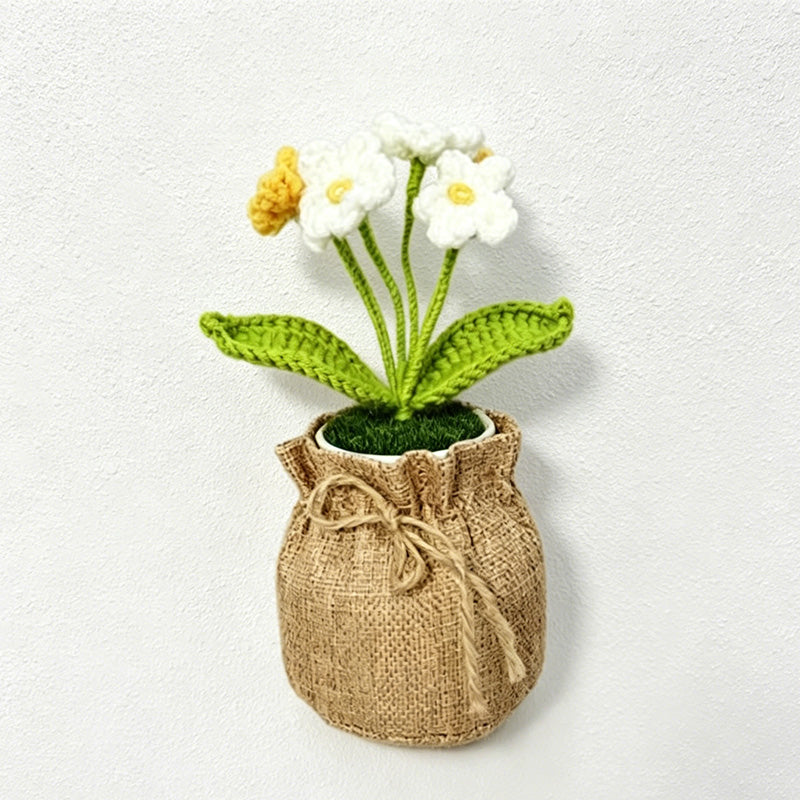 CouldNook Crochet Flower Mini Potted Ornament - Tabletop Rustic Fake Flower Decor