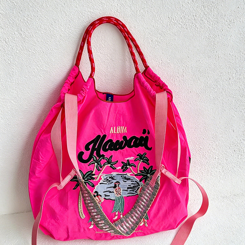 CouldNook Aloha Hawaii Hula Dancer Embroidery Shopping Bag - Everyday Market Accent