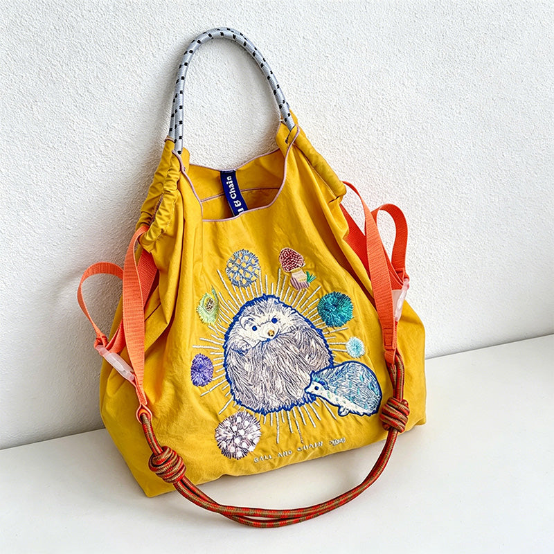 CouldNook Hedgehog Mushroom Embroidery Shopping Bag - Everyday Market Accent