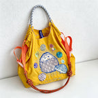 CouldNook Hedgehog Mushroom Embroidery Shopping Bag - Everyday Market Accent