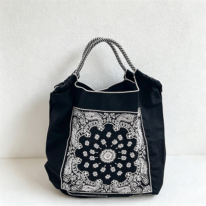 CouldNook Retro Paisley Mandala Embroidery Shopping Bag - Everyday Market Accent