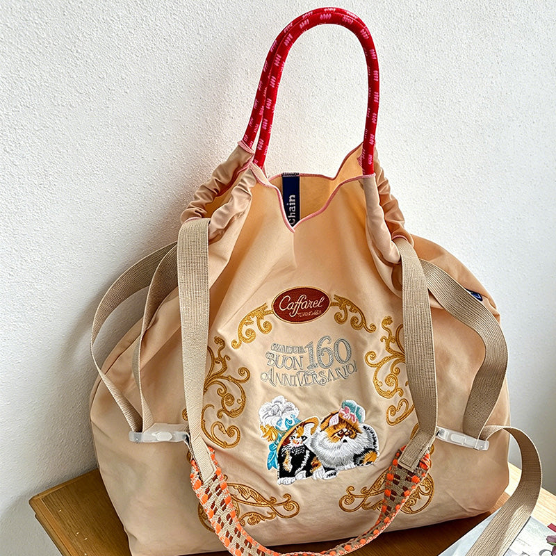 CouldNook Two Cats Embroidery Shopping Bag - Everyday Market Accent