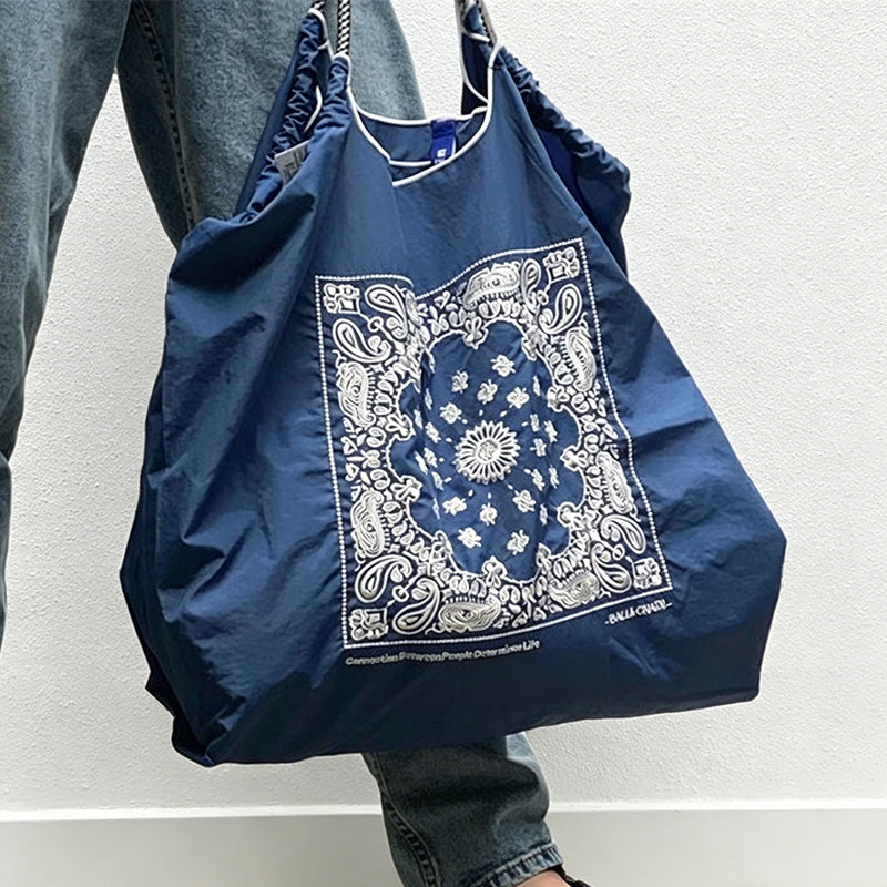 CouldNook Retro Paisley Mandala Embroidery Shopping Bag - Everyday Market Accent