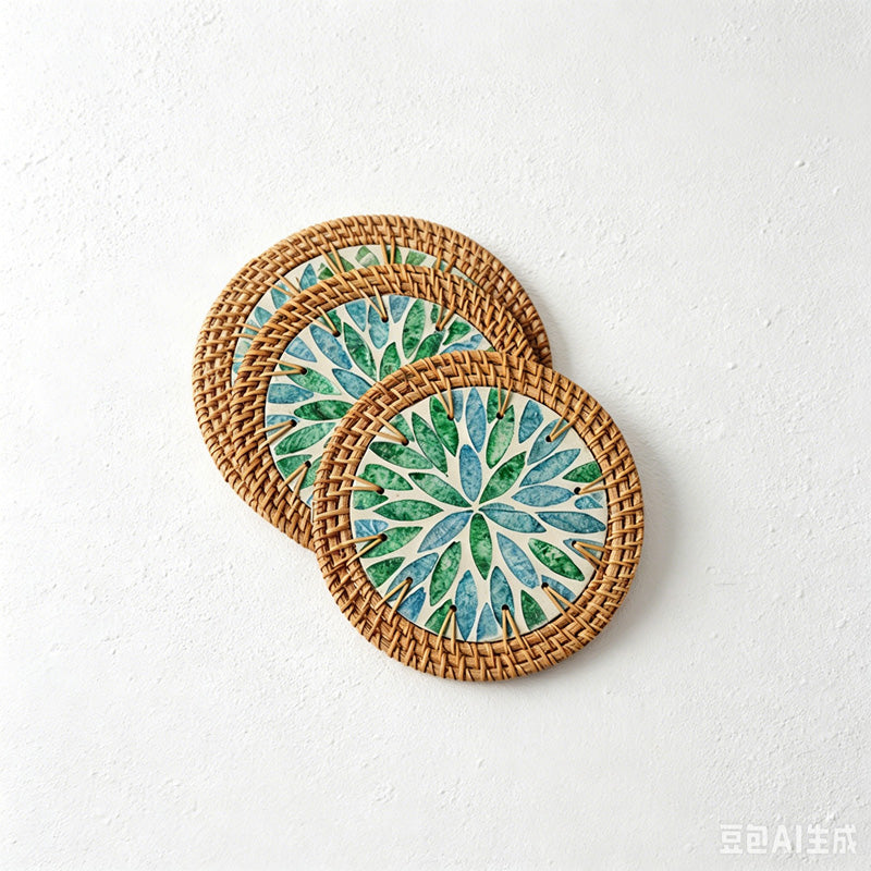CouldNook Woven Rattan Shell Insulated Coaster - Nautical Table Mat