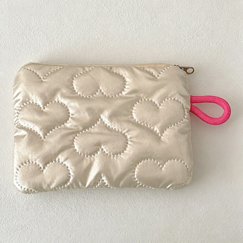 CouldNook Heart Quilted Mini Storage Pouch - Portable Makeup & Sanitary Bag