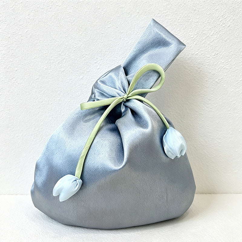 CouldNook Tulip Satin Wrist Bag - Aesthetic Floral Gift Pouch
