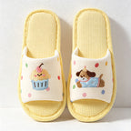 CouldNook Linen-Look Animal Pattern Open Toe Slippers - Everyday Indoor Accent