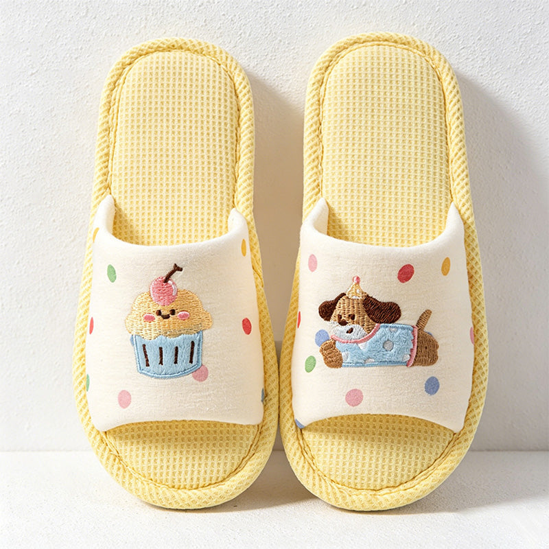 CouldNook Linen-Look Animal Pattern Open Toe Slippers - Everyday Indoor Accent