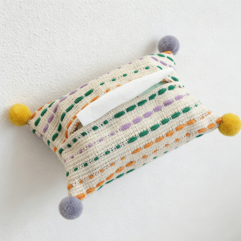 CouldNook Woven-Look Tissue Box Cover - Pom Corner Holder