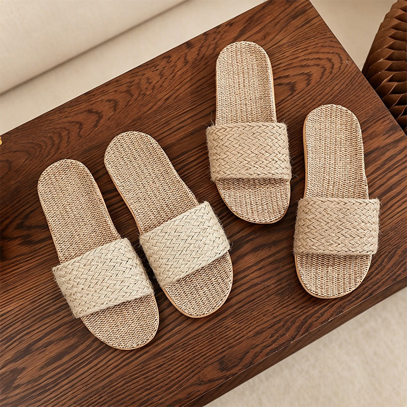CouldNook Flax-Look Cross Strap Slide Slippers - Soft Home Accent