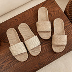 CouldNook Flax-Look Cross Strap Slide Slippers - Soft Home Accent