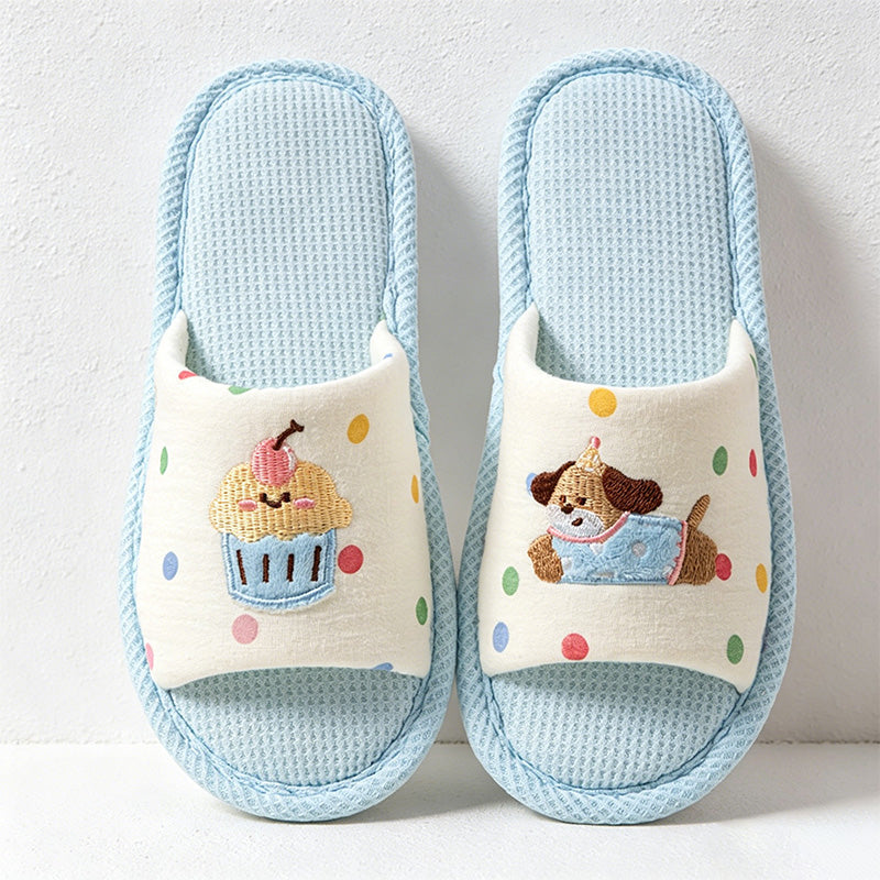 CouldNook Soft Animal Applique Open Toe House Slippers - Warm Home Accent