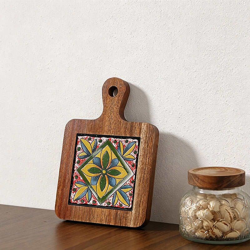 CouldNook Acacia Wood Floral Tile Trivet - Heat Resistant Kitchen Pot Holder