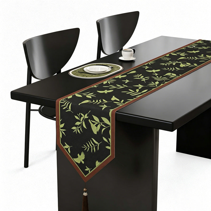 CouldNook Retro French Vintage Floral Table Runner - Luxury V-Shape Tassel Mat