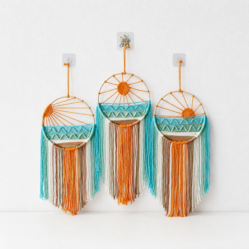 CouldNook Woven Sun Wall Hanging - Mint and Orange Fringe