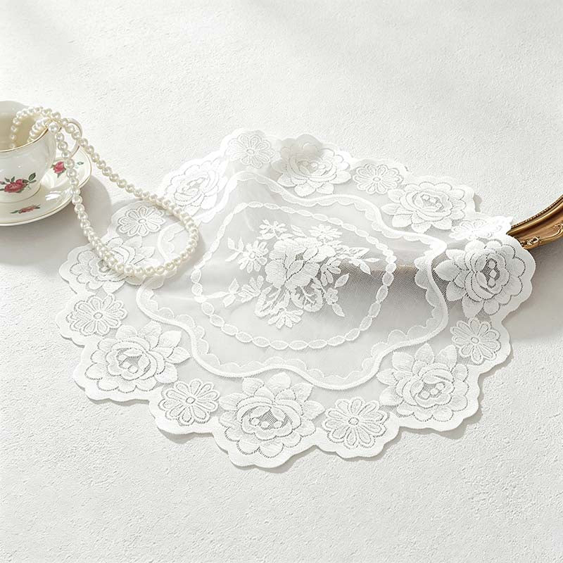 CouldNook Round Embroidered Lace Placemat - White Floral Designs