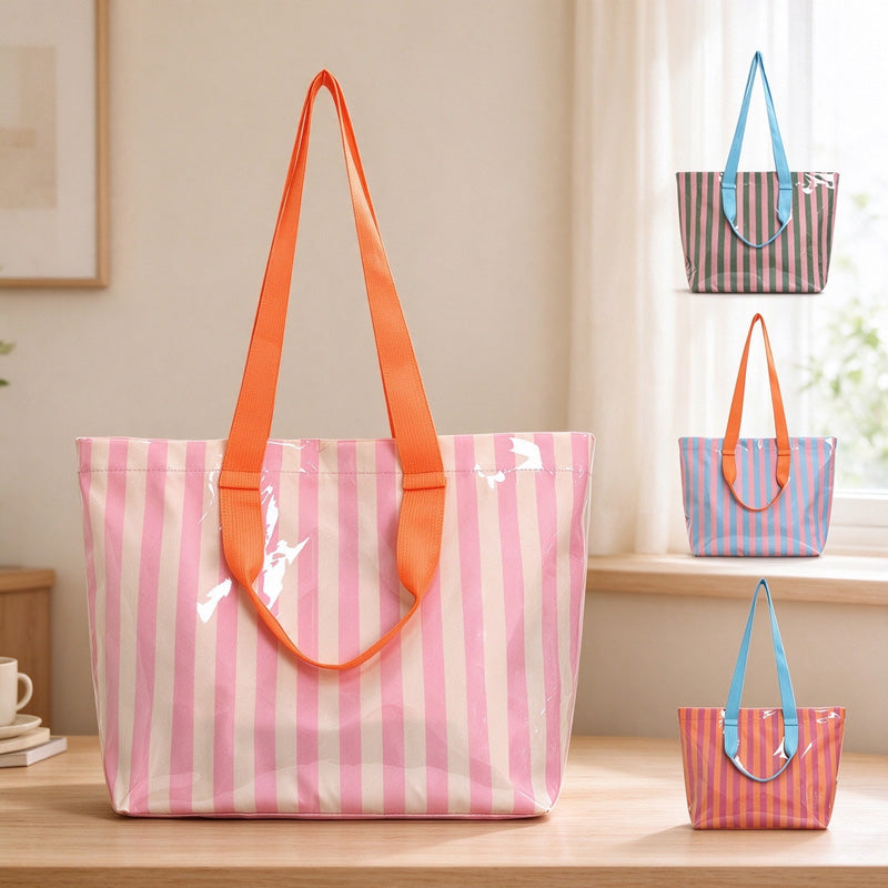 Glossy Striped Shoulder Tote