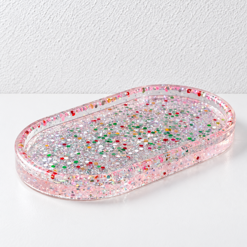 CouldNook Glitter Jewelry Tray - Rounded Ends And Colorful Embedded Sparkle