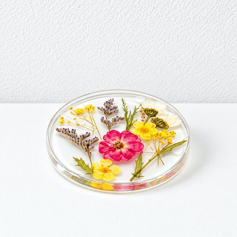 CouldNook Botanical Resin Coaster - Round Shape and Embedded Flowers