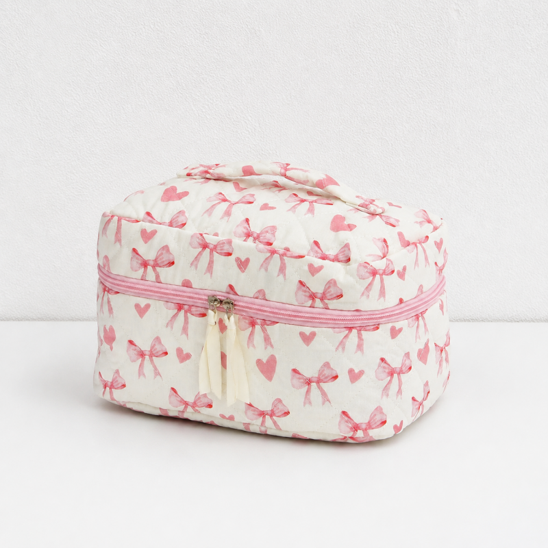 CouldNook Quilted Cosmetic Bag - Bow Print and Top Handles