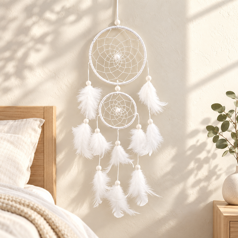 CouldNook Double Ring Dreamcatcher - Colorful Feather Beaded Wall Hanging