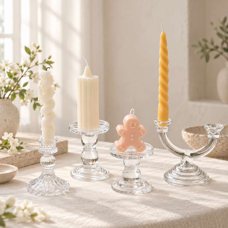 CouldNook Decorative Glass Candle Holder - Sculpted Shapes