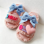 CouldNook Folded Bow Plush Open Toe Slippers - Colorful Lounge Accent