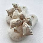 CouldNook Contrast Bow Plush Open Toe Slippers - Soft Shelf Accent