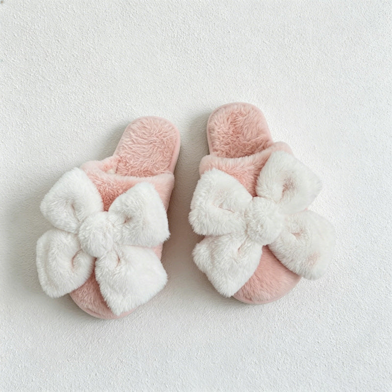 CouldNook Bunny Ear Bow Open Toe Slippers - Soft Bedroom Accent