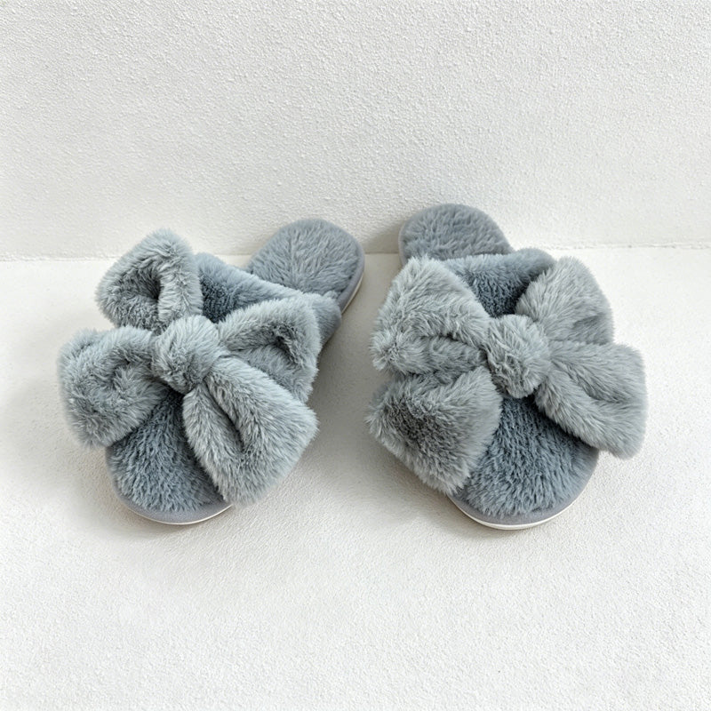 CouldNook Bunny Ear Bow Open Toe Slippers - Soft Bedroom Accent