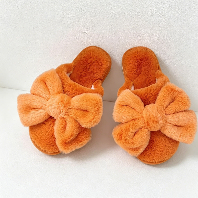 CouldNook Bunny Ear Bow Open Toe Slippers - Soft Bedroom Accent