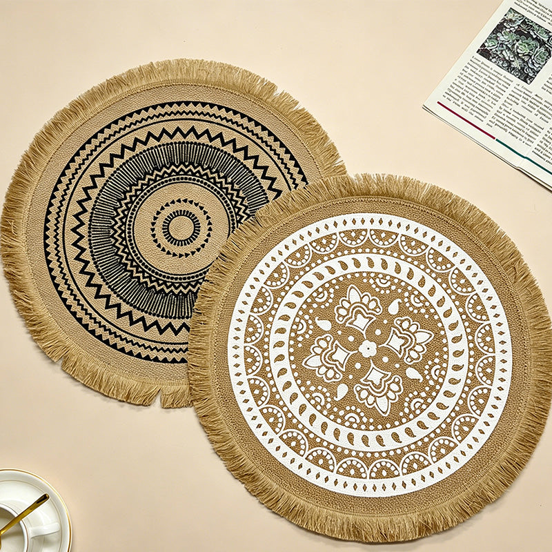 CouldNook Jute Ball Edge Woven Placemat - Aesthetic Rustic Table Mat