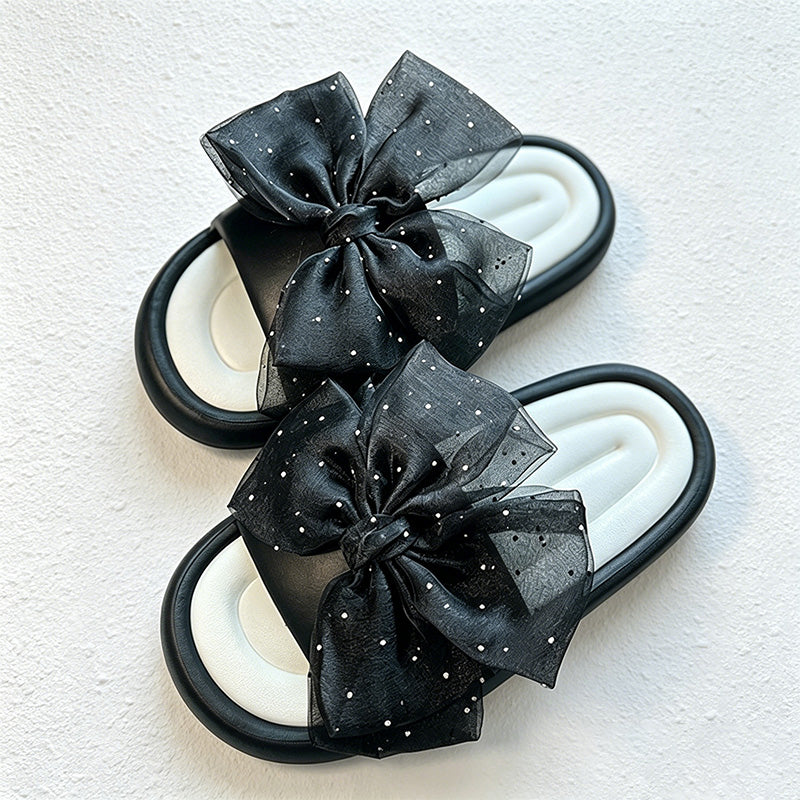 CouldNook Quilted Bow EVA Slide Slippers - Soft Home Accent