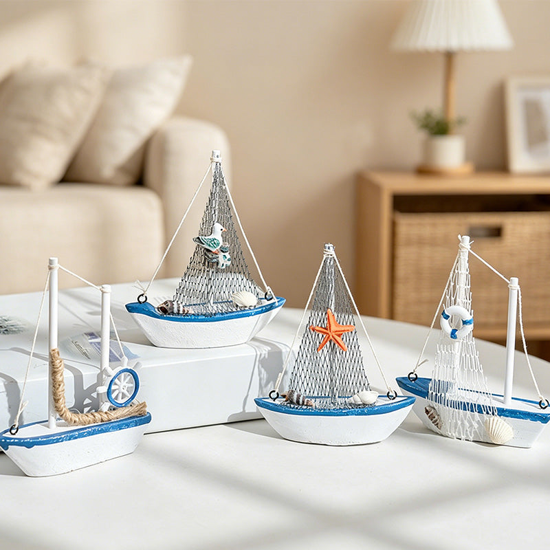 CouldNookMediterranean Wooden Sailboat Model - Nautical Table Decor Ornament