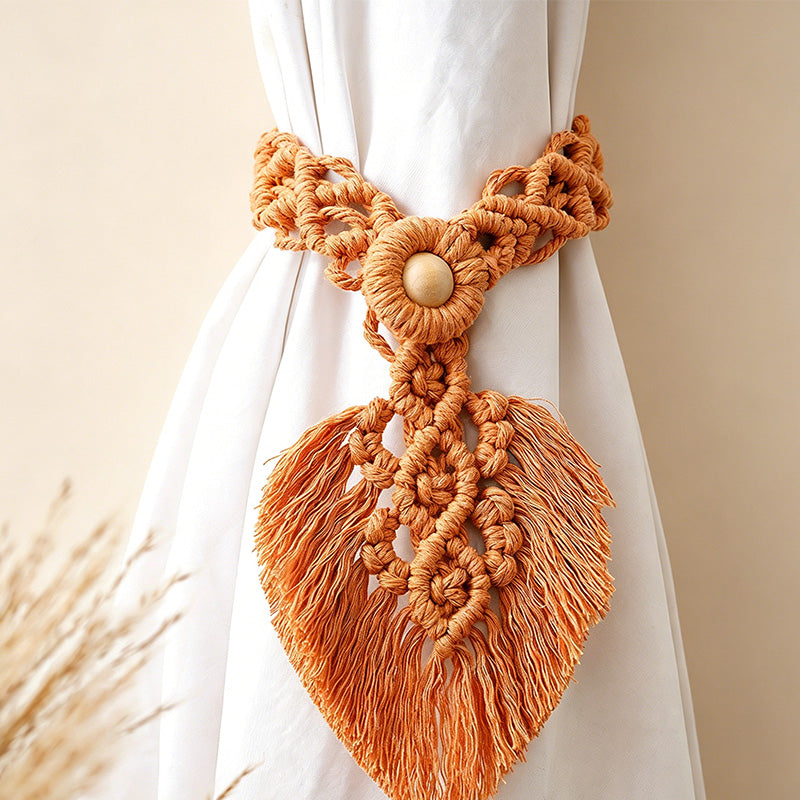 CouldNook Macrame Dual Leaf Curtain Tieback - Window Door Drape Accent Decor