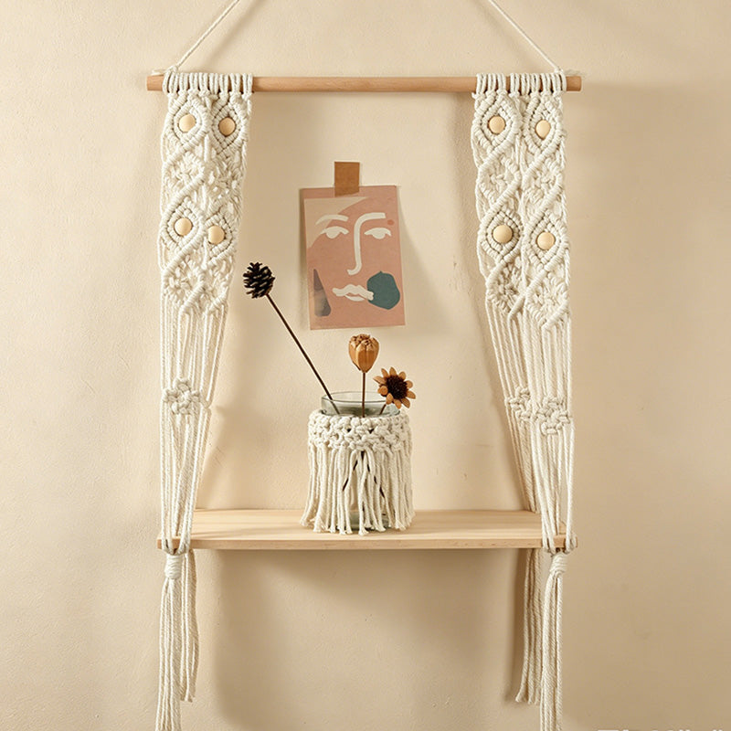 CouldNook Macrame Wooden Wall Shelf - Wall Accent Decor