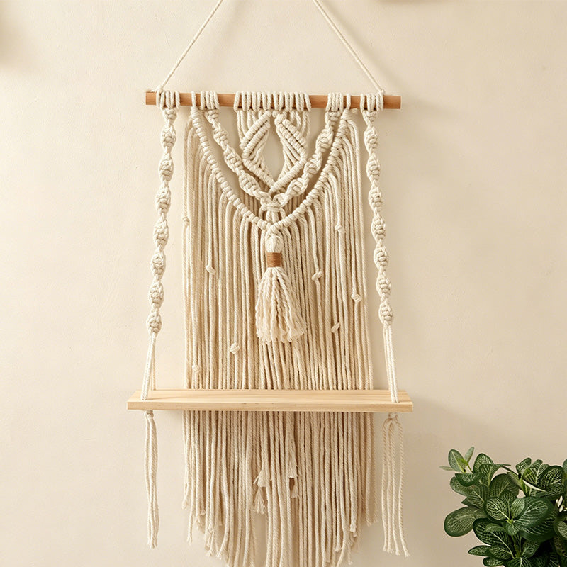 CouldNook Macrame Wooden Wall Shelf - Wall Accent Decor