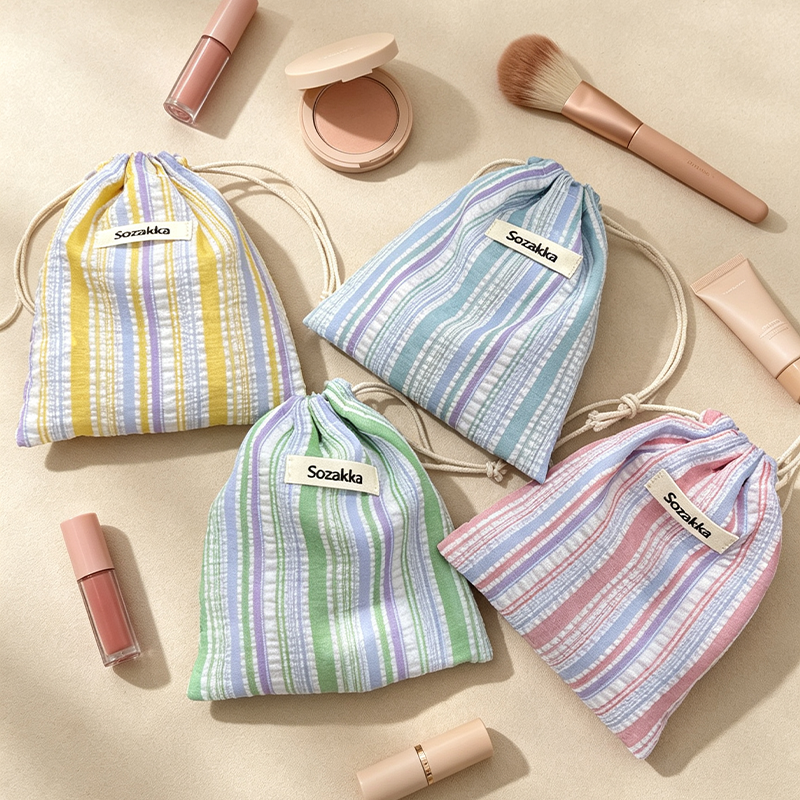 CouldNook Striped Drawstring Organizer Bag - Soft Storage Pouch