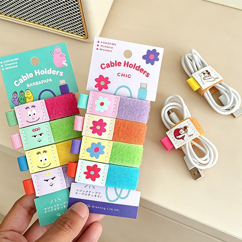 CouldNook Cartoon Flower Cable Holder Straps - Reusable Velcro Cord Organizer