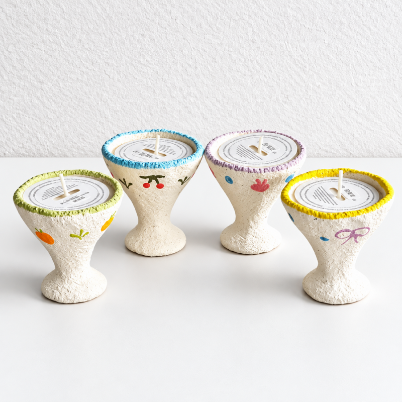 CouldNook Goblet Scented Candle - Textured Ceramic Vessel and Small Painted Motifs