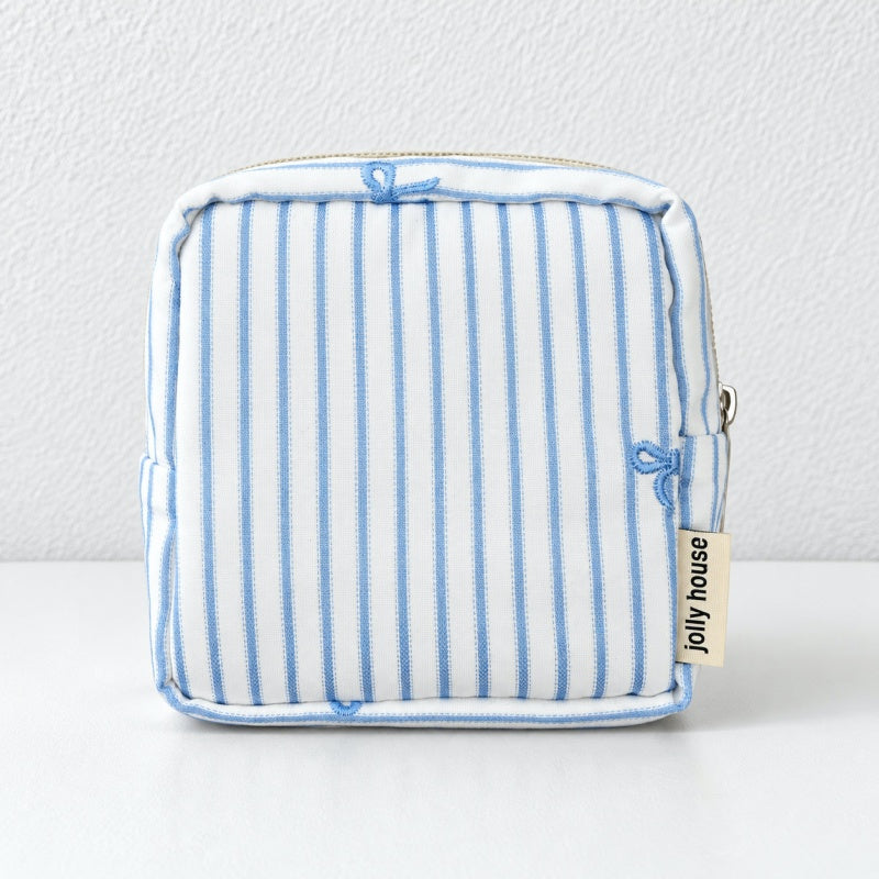 CouldNook Square Storage Pouch - Blue Stripes and Checks