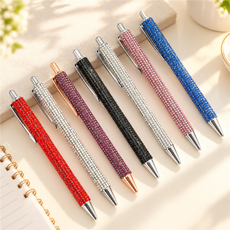 Rhinestone Retractable Ballpoint Pen with Metal Barrel