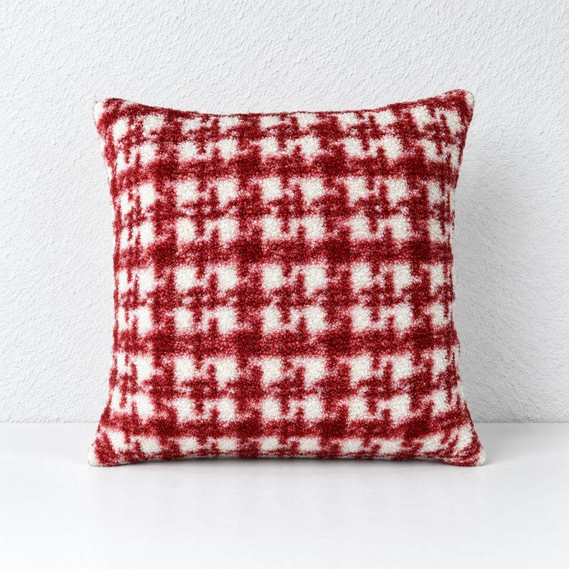 CouldNook Checked Cushion Cover - Fuzzy Surface And Contrasting Woven-Look Pattern