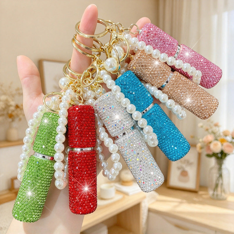 CouldNook Rhinestone Perfume Bottle Keychain - Beaded Loop and Rounded Cap
