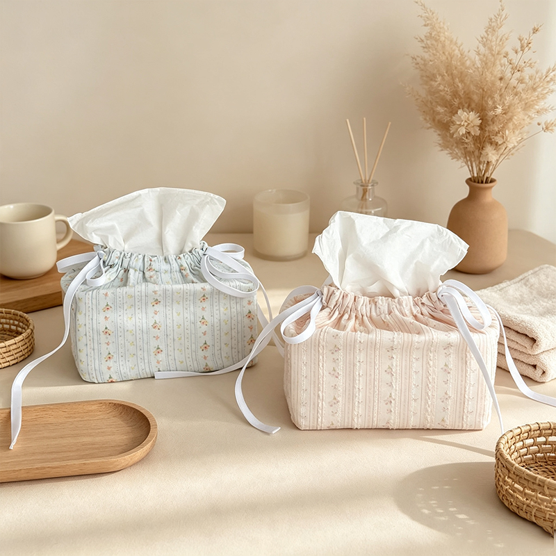CouldNook Tiny Print Tissue Box - Soft Gathered Table Cover