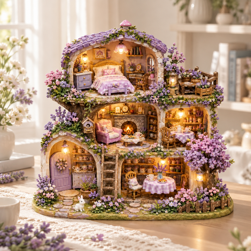 Lavender Cottage Fridge Magnet - Layered Rooms and Flowers