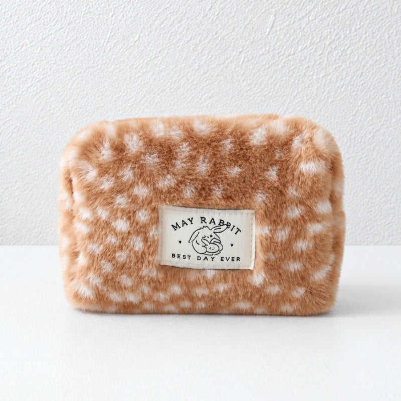 CouldNook Fawn Pattern Pouch - Plush Surface and Zipper Opening